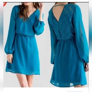 Ayla. Women's Bekka Teal Chiffon Mini Dress. Size Small. Polyester.
